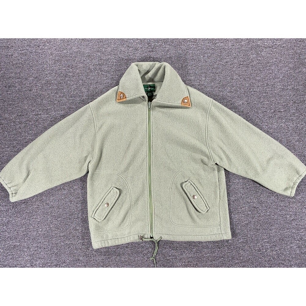 VINTAGE 90s Hunt Club Sweater Womens Large Green Full Zip Fleece Outdoor Jacket
